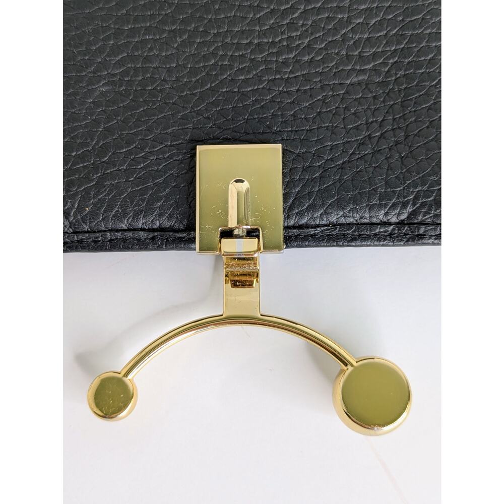 Strathberry Crescent Wallet Black Pebbled Leather Bifold Signature Hinge Bar - Picture 13 of 16